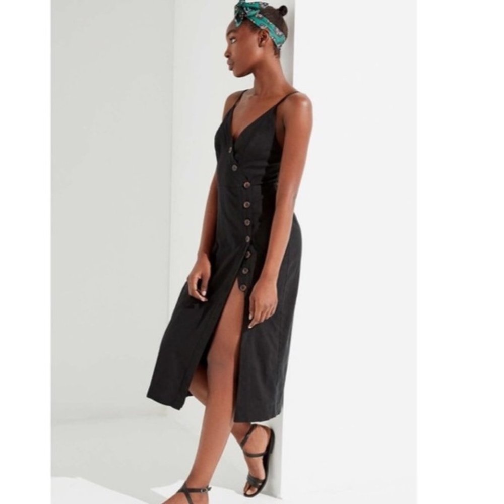 UO Amber Button Down Linen Midi Dress - NEW